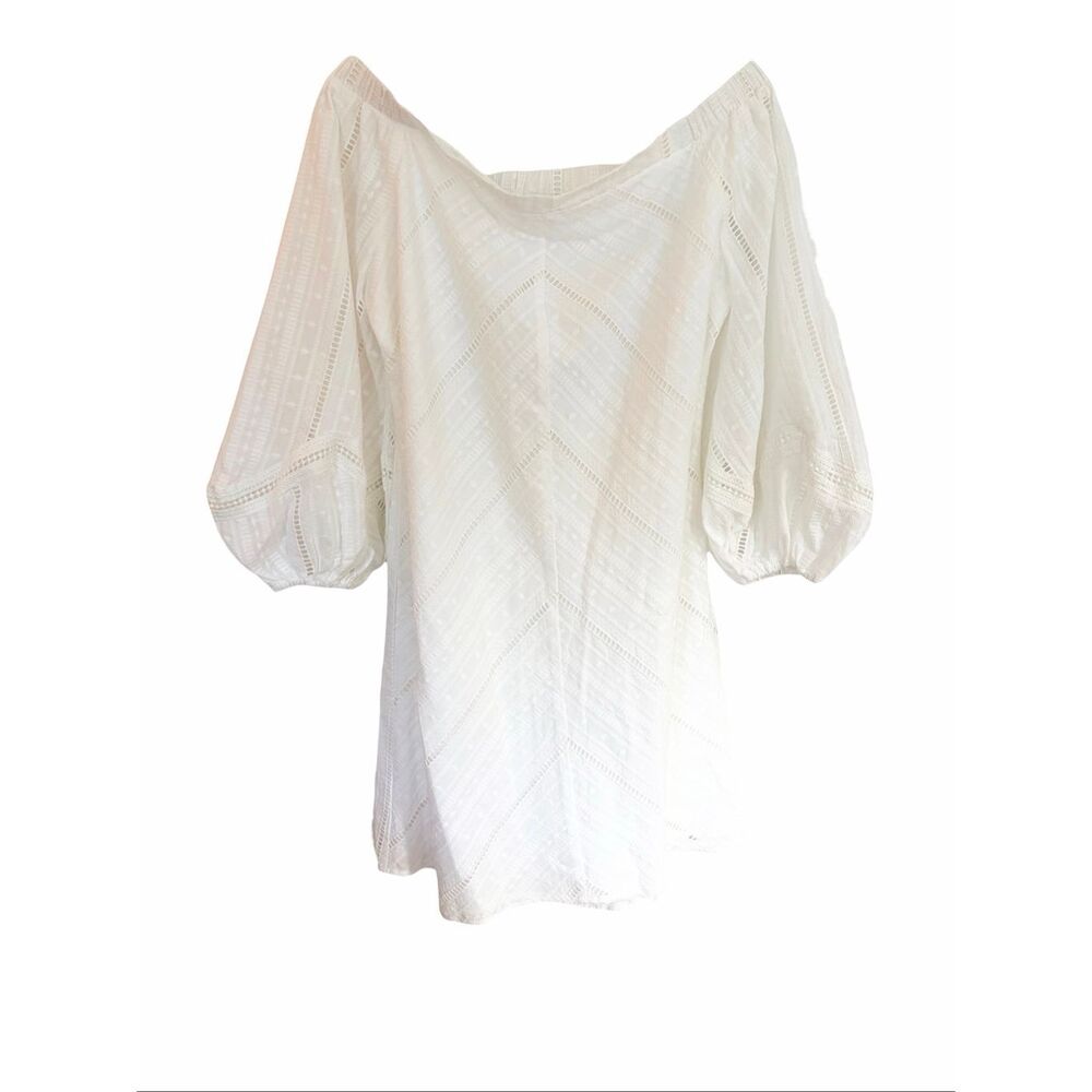 NY & C 100% Cotton Off Shoulder 3/4 Sleeve White Dress Sz L NWT